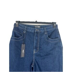 Fashion Nova High Rise Women Size 15 Dark Wash Wide Leg Jeans Raw Hem NWT